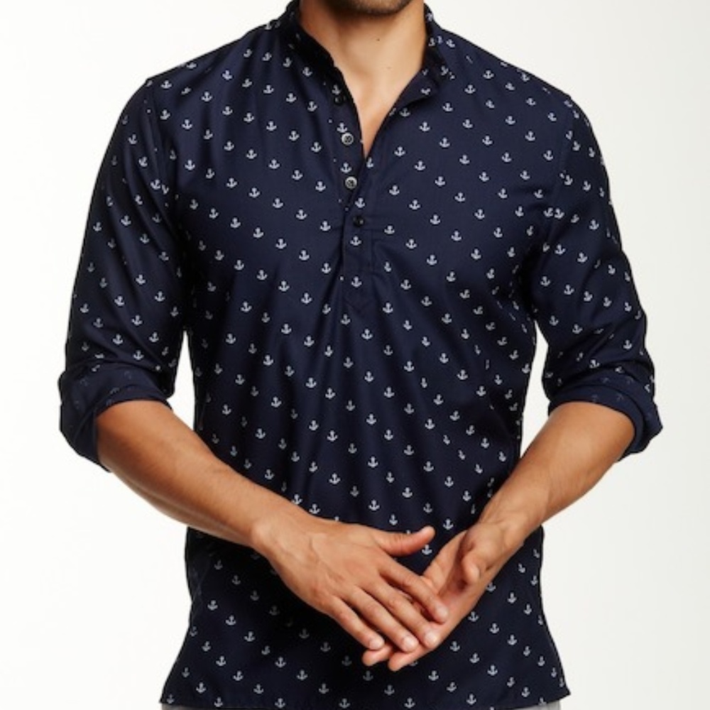 Jacob Holston Anchor Print Long sleeve navy shirt